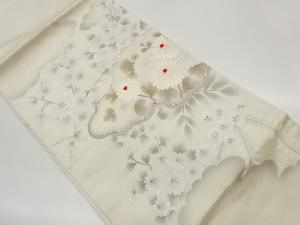 手描き金彩銀駒刺繍雲に花々・葉模様名古屋帯